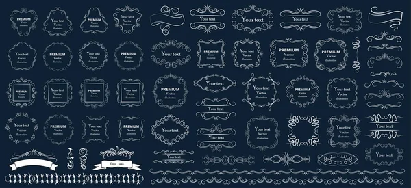 Kaligrafik tasarım elementleri. Dekoratif girdaplar ya da parşömenler, eski çerçeveler, zenginlikler, etiketler ve bölmeler. Retro vektör illüstrasyonu