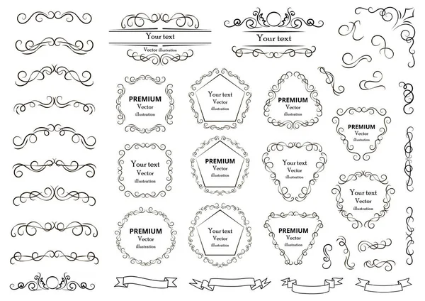 Kalligrafische Designelemente Dekorative Strudel Oder Schriftrollen Vintage Rahmen Blüten Etiketten — Stockvektor