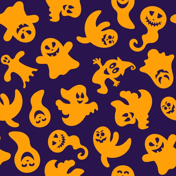 Seamless Pattern Cute Little Cartoon Ghosts Lilac Background Seamless Vector — Stock Vector