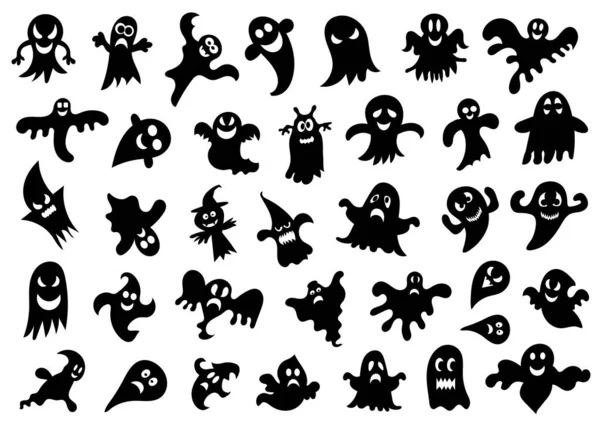 Set Sagome Fantasmi Halloween Sfondo Bianco Illustrazione Vettoriale — Vettoriale Stock