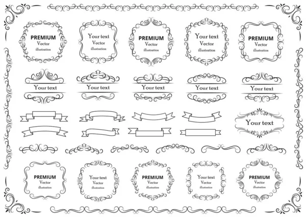 Remolinos Pergaminos Decorativos Marcos Vintage Florituras Etiquetas Divisores Ilustración Vectores — Archivo Imágenes Vectoriales