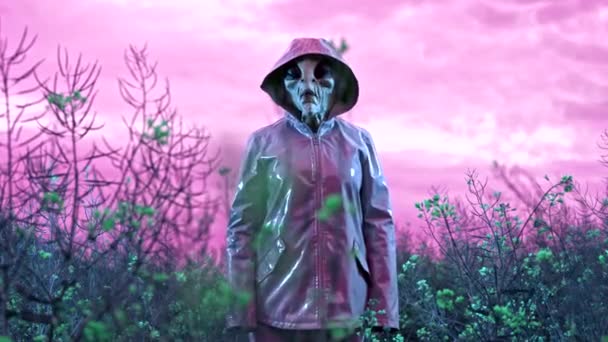 Неймовірний Інопланетянин Танцює Полі Забавні Кадри Мемів Прибули Рожеву Планету — стокове відео