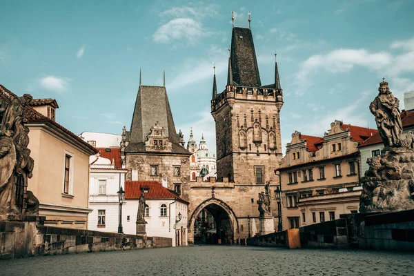 Célèbre Pont Médiéval Charles Karlov Travers Rivière Vltava Ancien Quartier — Photo