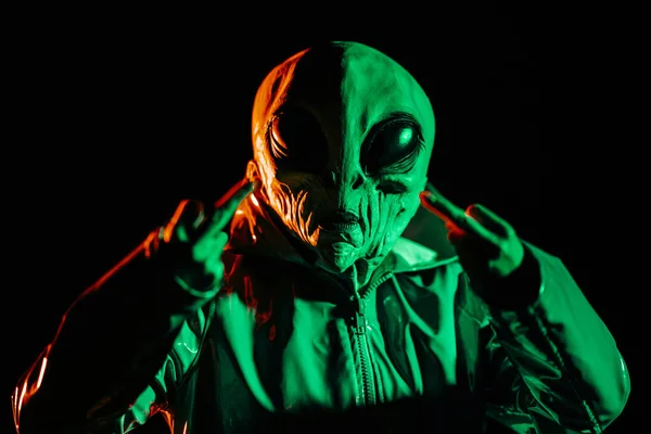 Alien Showing Middle Finger Gesture Fuck Expression Negative Aggression Provocation — Stock Photo, Image