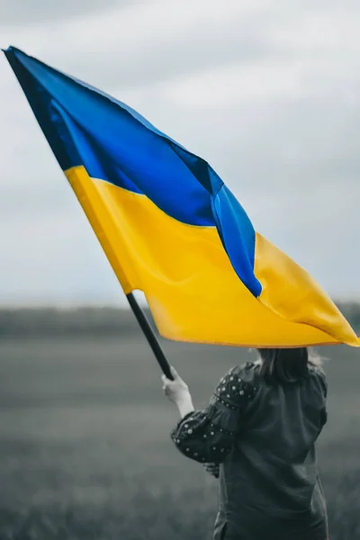 Прекрасна Українка Національним Прапором Зеленому Тлі Молода Пані Червоної Вишивки — стокове фото