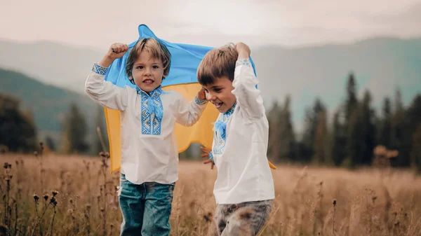Los Muchachos Felices Alegres Los Patriotas Ucranianos Los Niños Que — Foto de Stock