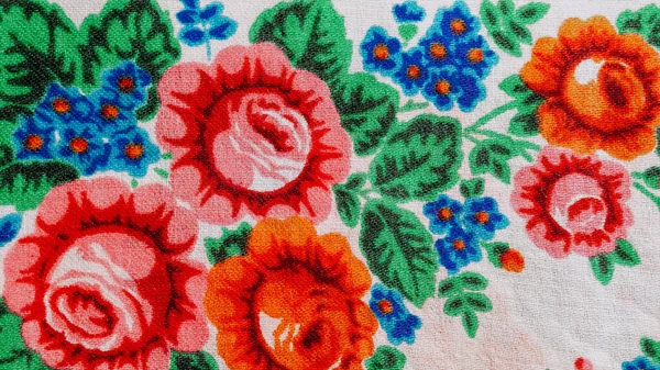 Colorful ukrainian head scarf close-up design details. Flowers, floral, ancient traditional authentic shawl or scarf, hair accessory of womens. Ethnic screen saver. High quality photo