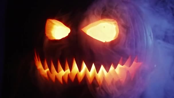 Příšerný Symbol Halloweenu Jack Lucerna Strašidelná Dýňová Hlava Hustém Kouři — Stock video