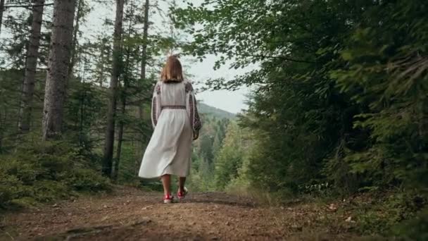 Karpat Dağları Nın Doğasında Köknar Ormanlarında Yürüyen Tanınmayan Ukraynalı Bir — Stok video