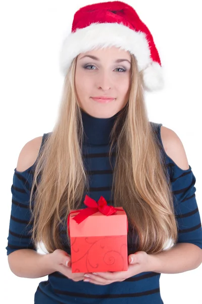 Happy young girl with gift box — Stock Photo, Image