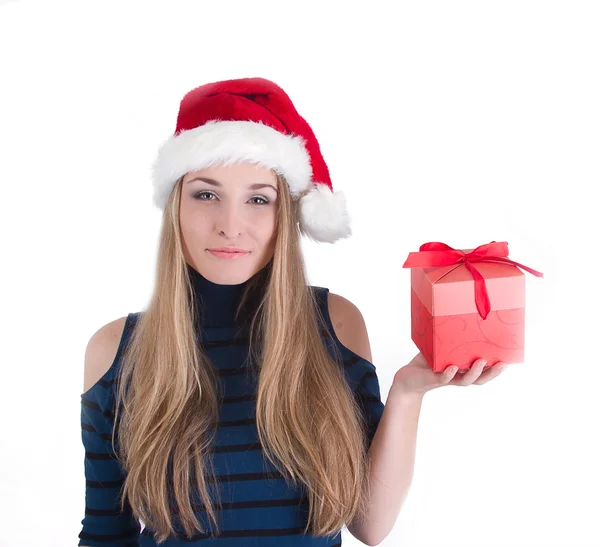 Happy young girl with gift box — Stock Photo, Image