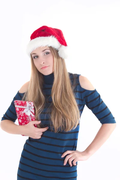 Felice giovane ragazza con scatola regalo — Foto Stock