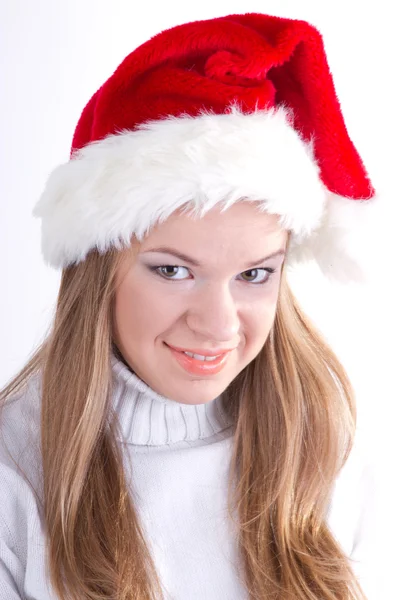 Hermosa chica en un sombrero de Navidad —  Fotos de Stock