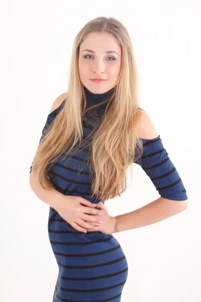 ब्लू ड्रेस में युवा पतली महिला — स्टॉक फ़ोटो, इमेज