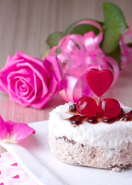 Celebratory cake with cherries — Stock Photo, Image