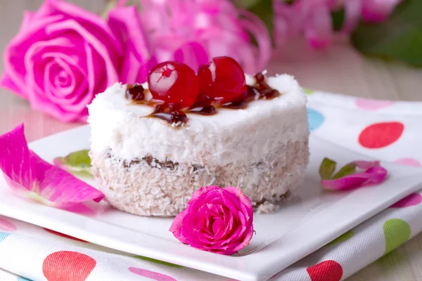 Celebratory cake with cherries — Stock Photo, Image