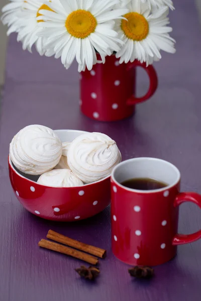 Taza de té de lunares rojos — Foto de Stock