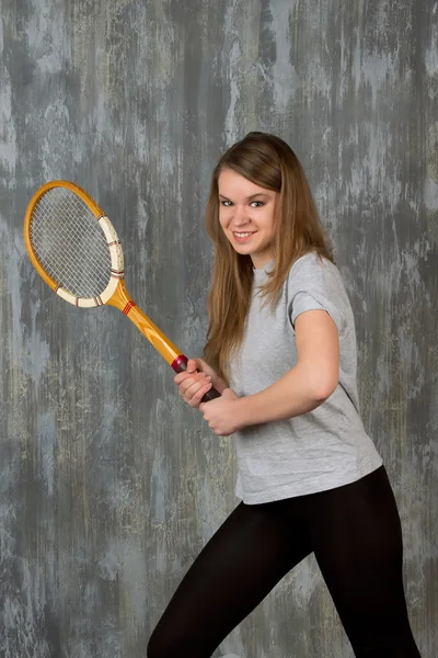 Girl with tennis racket Stock Photo