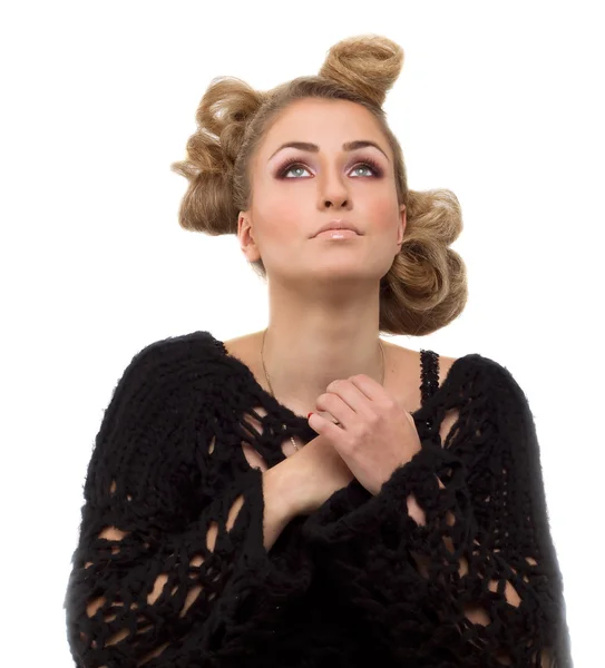 Girl folded her hands in prayer — Stock Photo, Image