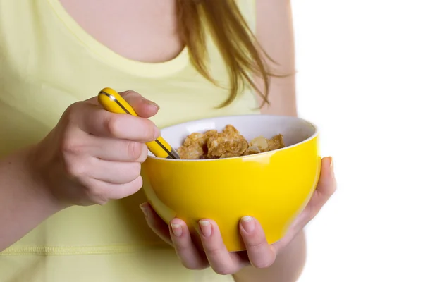Dívku jíst obiloviny — Stock fotografie