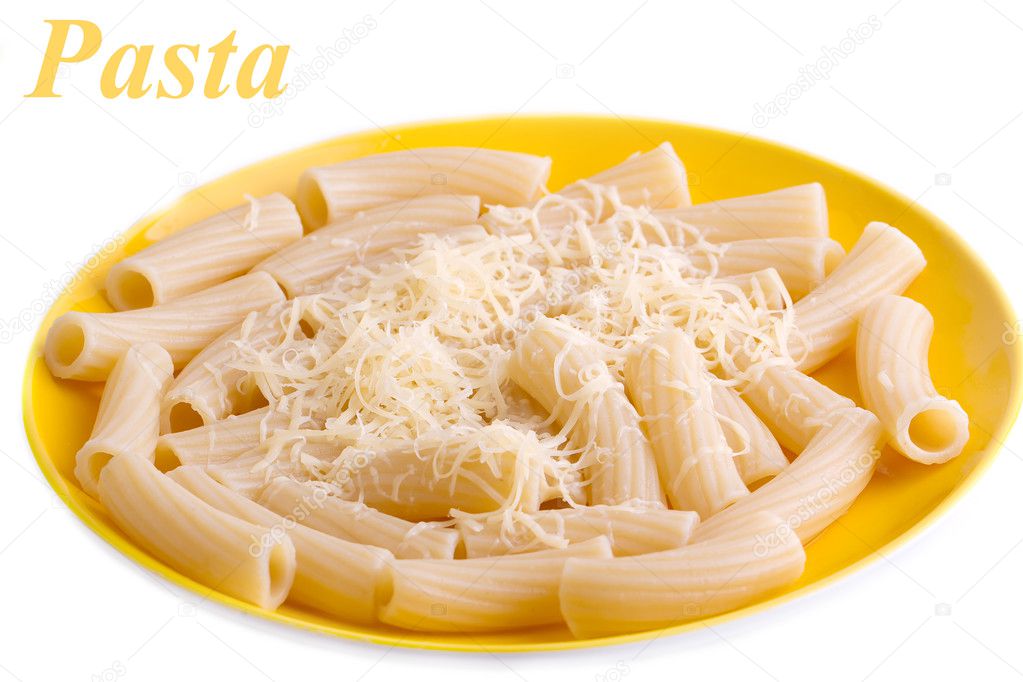 Yellow plate with macaroni and cheese
