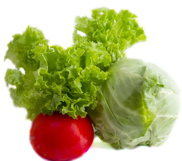 Frischer Spinat, Gurken und Tomaten — Stockfoto