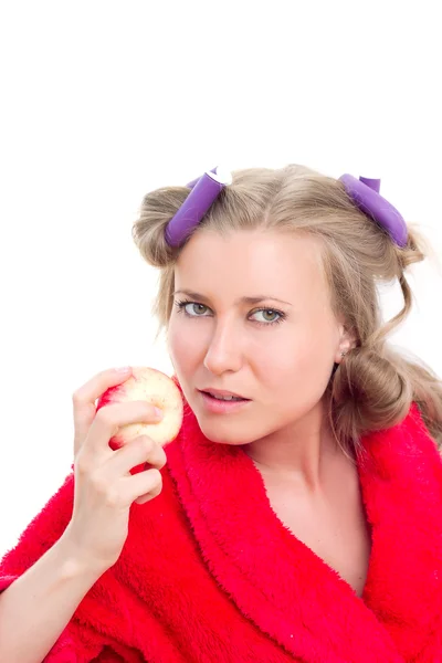 Girl in red robe — Stock Photo, Image