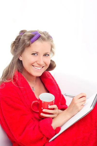 Girl in red robe — Stock Photo, Image