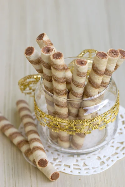 Wafer roll sticks cream rolls in a cup — Stock Photo, Image