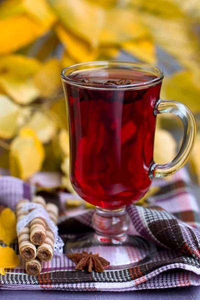 Tè rosso e foglie d'autunno — Foto Stock
