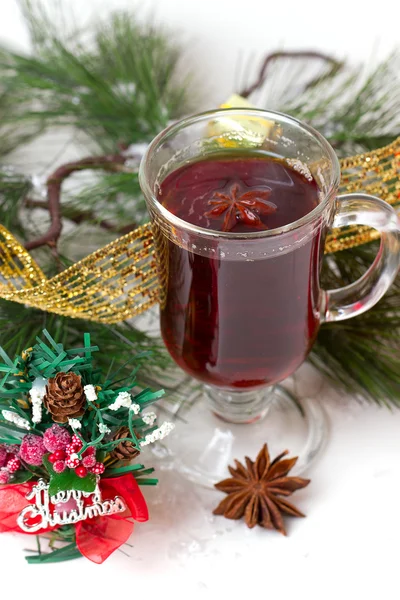 Christmas mug with tea decorated — Stock Photo, Image