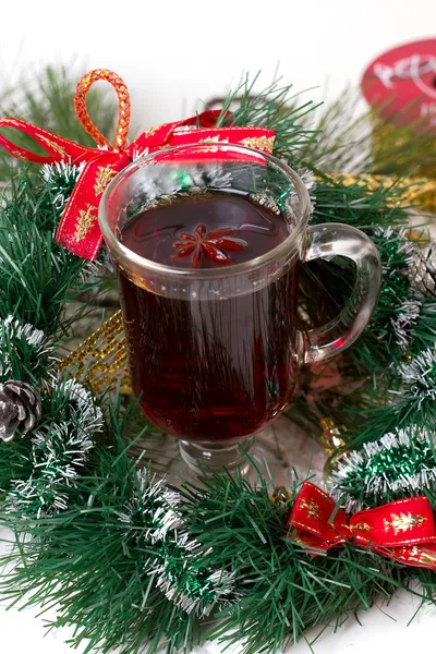 Christmas mug with tea decorated — Stock Photo, Image