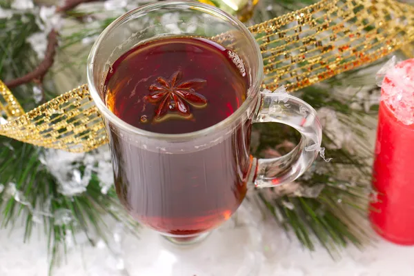 Christmas mug with tea decorated — Stock Photo, Image