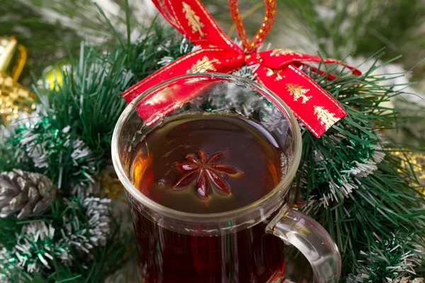 Christmas mug with tea decorated — Stock Photo, Image