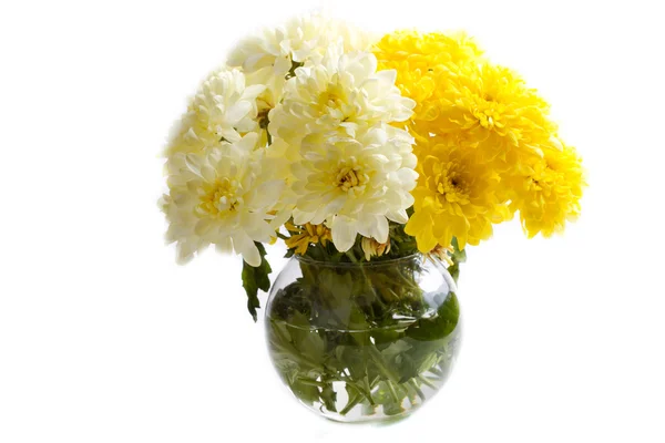 Bouquet of bright flowers in glass vase — Stock Photo, Image