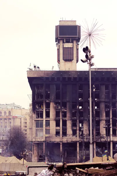 KIEV,UKRAINE: Trade Unions house burnt — Stock Photo, Image