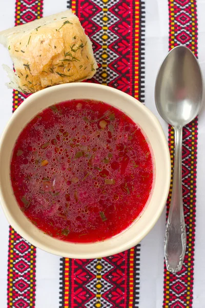 La sopa tradicional ucraniana - la sopa roja —  Fotos de Stock