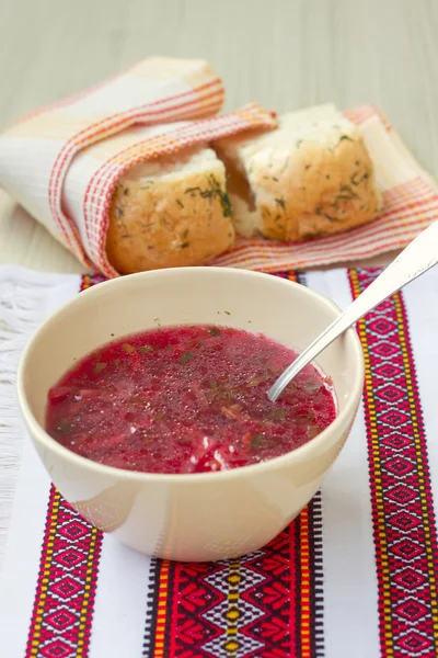 La sopa tradicional ucraniana - la sopa roja —  Fotos de Stock