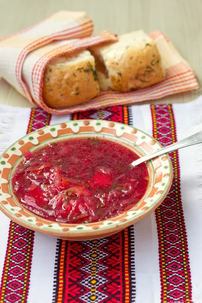 Minestra ucraina tradizionale - borsch rosso — Foto Stock