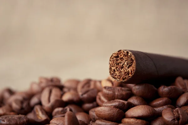 Zigarren und Kaffeebohnen — Stockfoto
