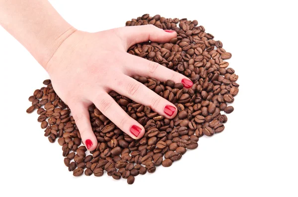 Hand mit Kaffeebohnen — Stockfoto