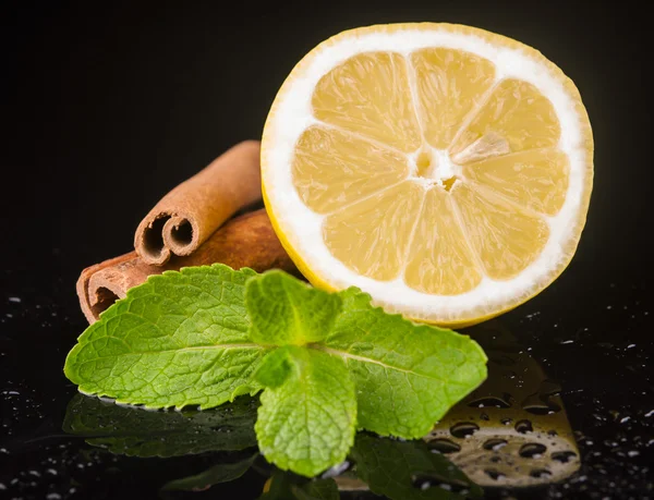 Mint with lemon and cinnamon — Stock Photo, Image