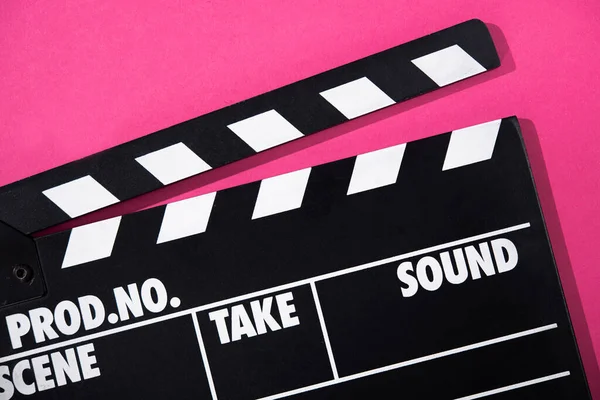 Movie Clapper Pink Background Women Cinema Concept Top View — Stock Photo, Image