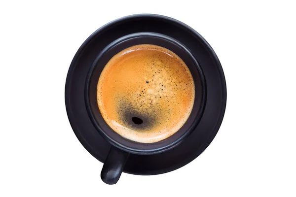 Černý Šálek Kávy Izolované Bílém Pozadí Horní Pohled — Stock fotografie