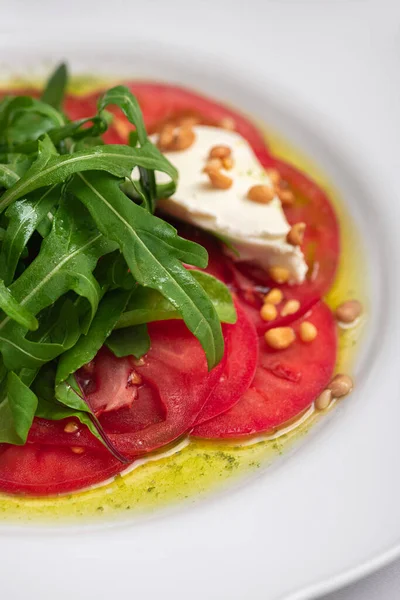 Fresh Caprese Salad White Plate Healthy Diet Food Background — Fotografia de Stock