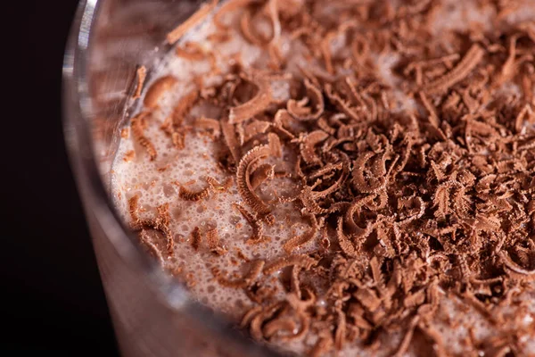 Closeup Chocolate Cocktail Shavings Sweet Cocoa Drink Background — Foto de Stock