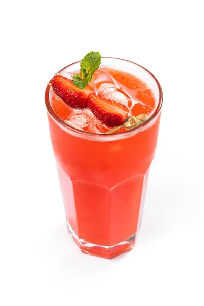 Summer Drink Strawberry Lemonade Green Mint Isolated White Background — Stok fotoğraf