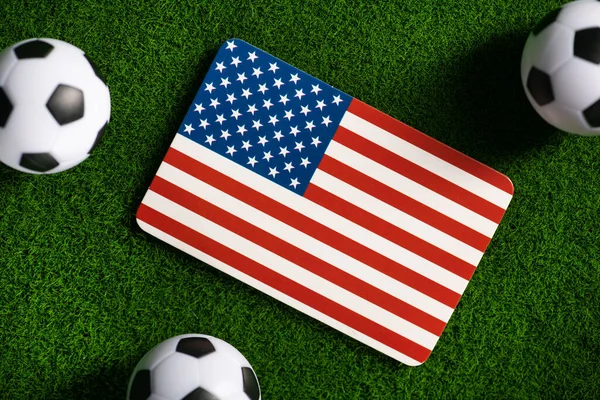 Flag Usa Football Balls Green Lawn World Cup 2022 Top — Stock Photo, Image