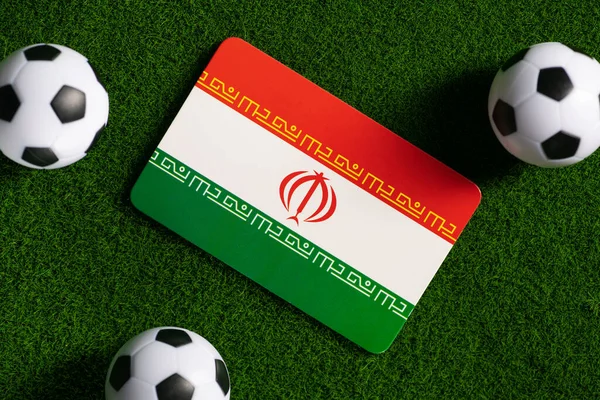 Flag Iran Football Balls Green Lawn World Cup 2022 Top — 스톡 사진
