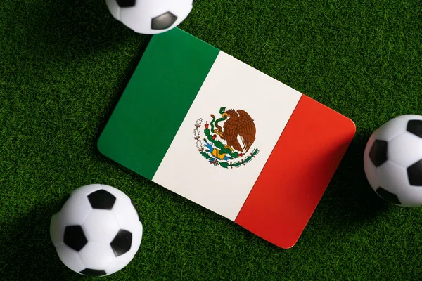 Flag Mexico Football Balls Green Lawn World Cup 2022 Top — Foto de Stock